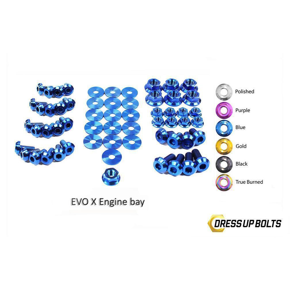 Dress Up Bolts Mitsubishi Evo X Evo 10 (2008-2016) Titanium Engine Bay Kit-MIT-009-Ti-BLU-Dress Up Bolts-Dress Up Bolts-Blue-JDMuscle