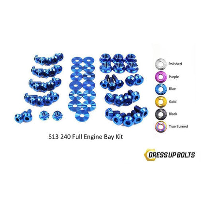 Dress Up Bolts Nissan S13 240sx (1989-1995) Titanium Full Engine Bay Kit-NIS-042-Ti-BLU-Dress Up Bolts-Dress Up Bolts-Blue-JDMuscle