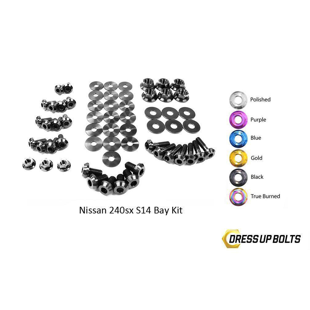 Dress Up Bolts Nissan S14 240sx (1995-1998) Titanium Engine Bay Kit-NIS-046-Ti-BLK-Dress Up Bolts-Dress Up Bolts-Black-JDMuscle