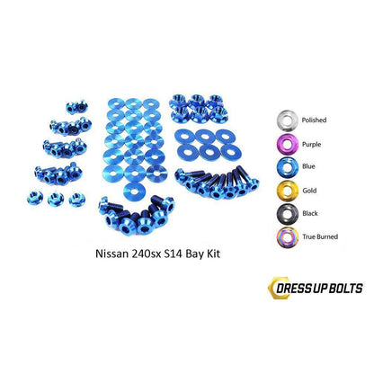 Dress Up Bolts Nissan S14 240sx (1995-1998) Titanium Engine Bay Kit-NIS-046-Ti-BLU-Dress Up Bolts-Dress Up Bolts-Blue-JDMuscle