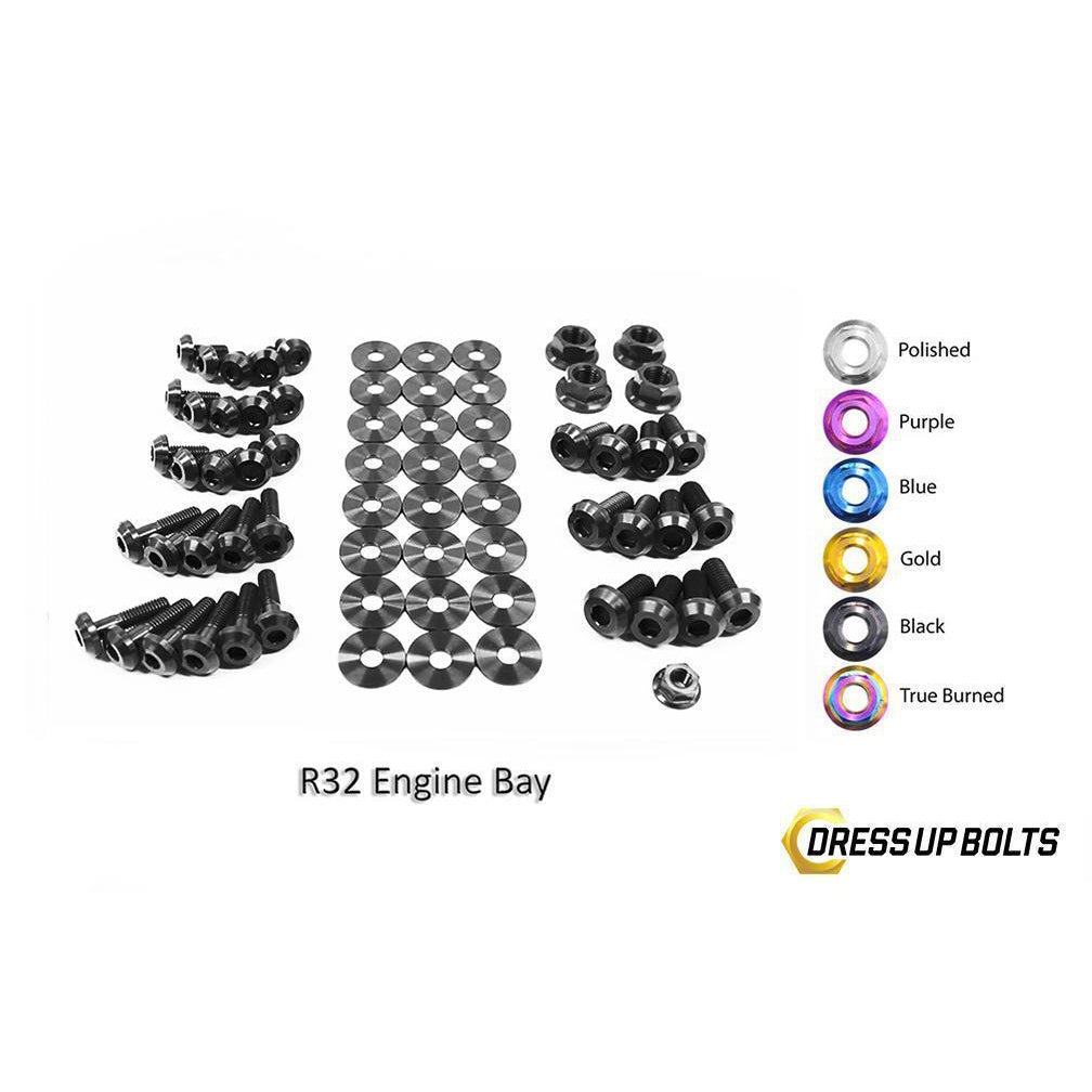 Dress Up Bolts Nissan Skyline R32 (1989-1994) Titanium Engine Bay Kit-NIS-028-Ti-BLK-Dress Up Bolts-Dress Up Bolts-Black-JDMuscle