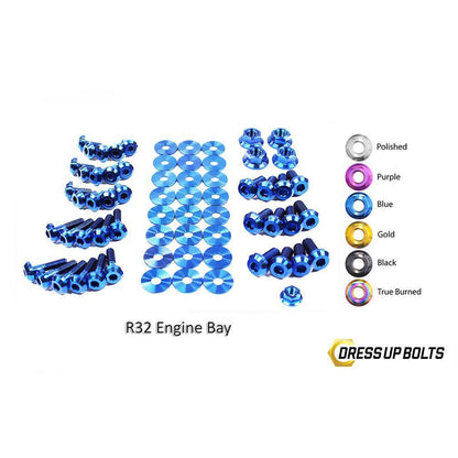 Dress Up Bolts Nissan Skyline R32 (1989-1994) Titanium Engine Bay Kit-NIS-028-Ti-BLU-Dress Up Bolts-Dress Up Bolts-Blue-JDMuscle