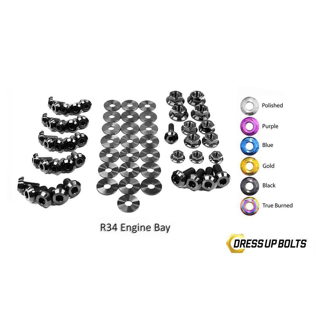 Dress Up Bolts Nissan Skyline R34 (1998-2002) Titanium Engine Bay Kit-NIS-034-Ti-BLK-Dress Up Bolts-Dress Up Bolts-Black-JDMuscle