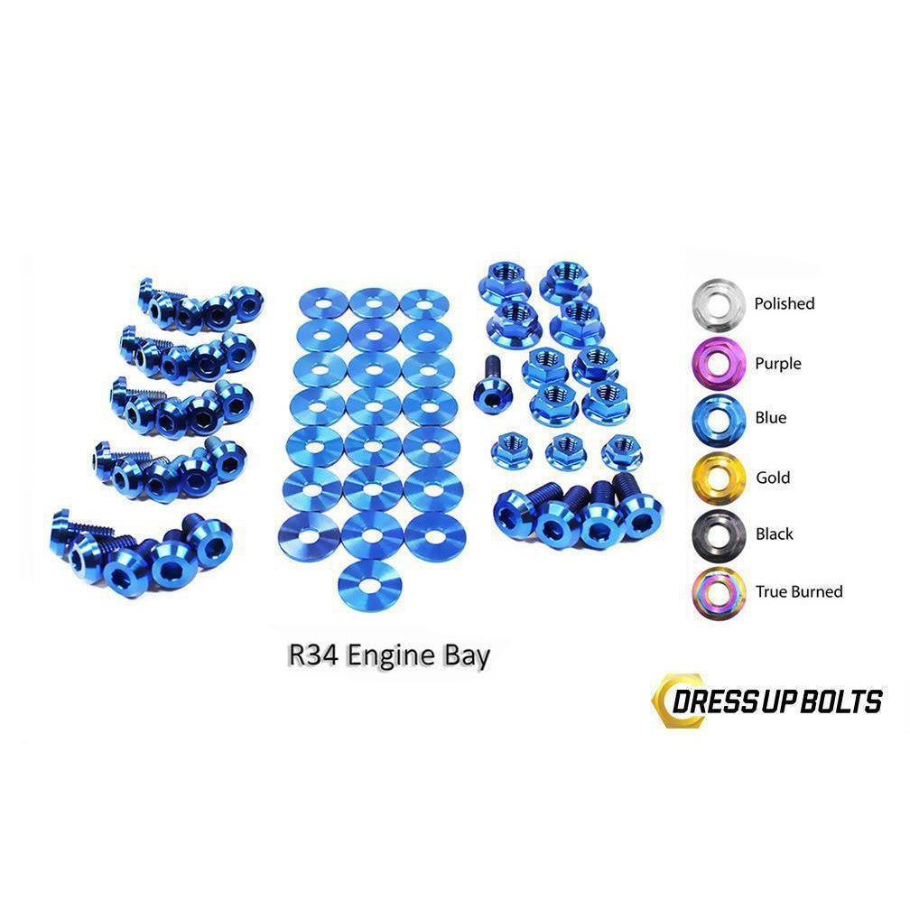 Dress Up Bolts Nissan Skyline R34 (1998-2002) Titanium Engine Bay Kit-NIS-034-Ti-BLU-Dress Up Bolts-Dress Up Bolts-Blue-JDMuscle