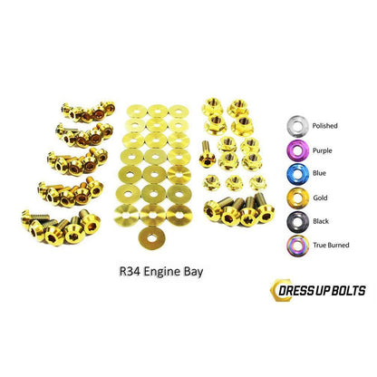 Dress Up Bolts Nissan Skyline R34 (1998-2002) Titanium Engine Bay Kit-NIS-034-Ti-GLD-Dress Up Bolts-Dress Up Bolts-Gold-JDMuscle