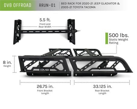 DV8 Offroad 05 - 23 Tacoma Overland Bed Rack 2pc. Adjustable - JDMuscleBody KitsdveRRUN-01
