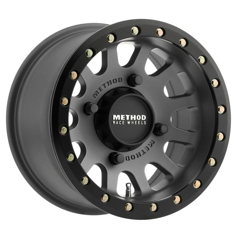 Method MR401 UTV Beadlock 15x7 4+3/+13mm Offset 4x136 106mm CB Titanium w/Matte Black Ring Wheel