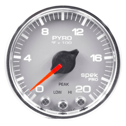 Autometer Spek-Pro EGT Gauge Pyro. 2 1/16in 2000f Stepper Motor W/Peak & Warn Silver / Chrome Universal | P31021