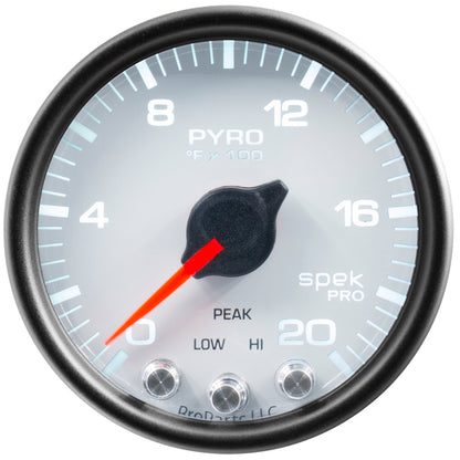 Autometer Spek-Pro EGT Gauge Pyro. 2 1/16in 2000f Stepper Motor W/Peak & Warn White / Black Universal | P31012