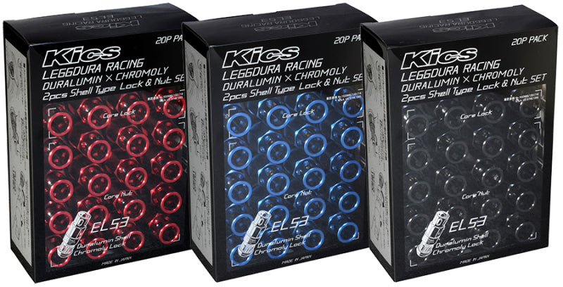 Project Kics Leggdura Racing 53mm EL53 Shell Type Lug Nut 16 Pcs + 4 Locks 12X1.50 Red | WEL5311R