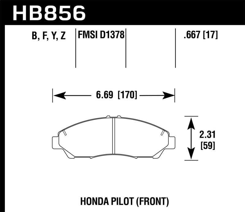 Hawk 09-15 Honda Pilot Performance Ceramic Street Front Brake Pads | HB856Z.667