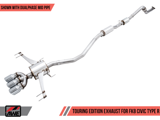AWE Tuning Touring Edition Exhaust w/Front & Mid Pipes Chrome Silver Tips Honda Civic Type R 2017+ | 3015-42666