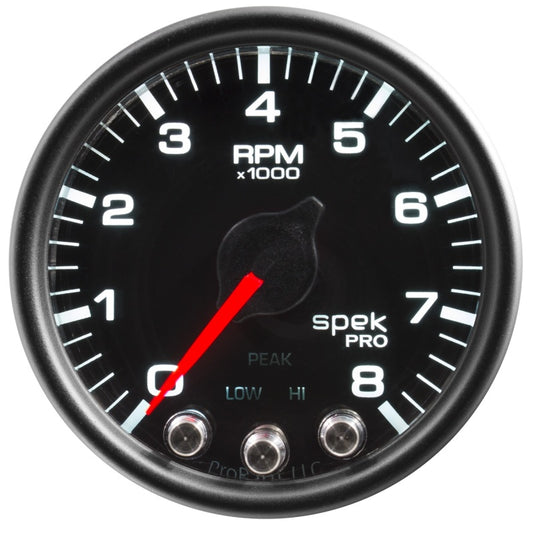 Autometer Spek-Pro Tachometer Gauge 2 1/16in 8K Rpm W/ Shift Light & Peak Mem Black / Black Universal | P33432