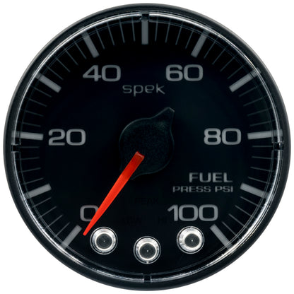 Autometer Spek-Pro Gauge Fuel Press 2 1/16in 100psi Stepper Motor W/Peak & Warn Black / Black Universal | P314328