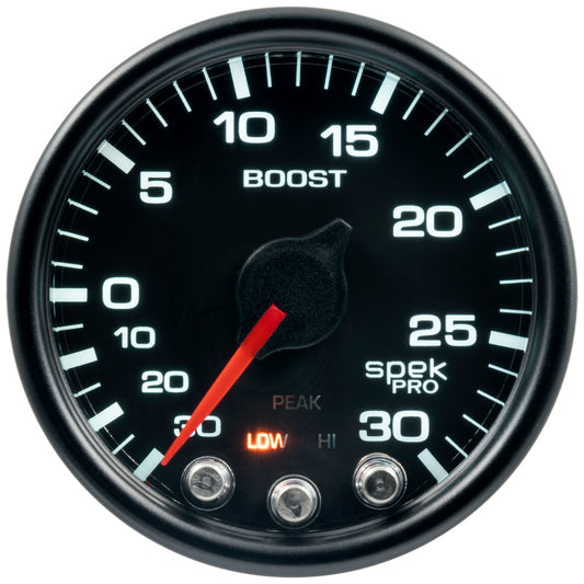 Autometer Spek-Pro vacuum/Boost Gauge 2 1/16in 30Inhg-30psi Stepper Motor W/Peak & Warn Black / Black Universal | P30232