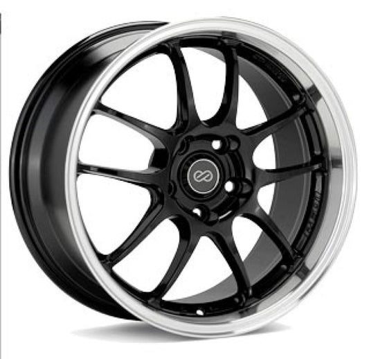 Enkei PF01SS 17x9 5x114.3 60mm Offset 75mm Bore Diameter Gloss Black w/ Machined Lip