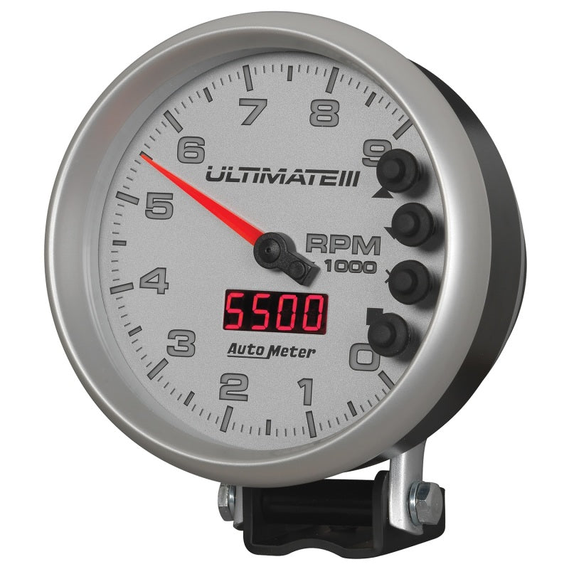 Autometer 5 inch Ultimate III Playback Tachometer 9000 RPM Silver Universal | 6882