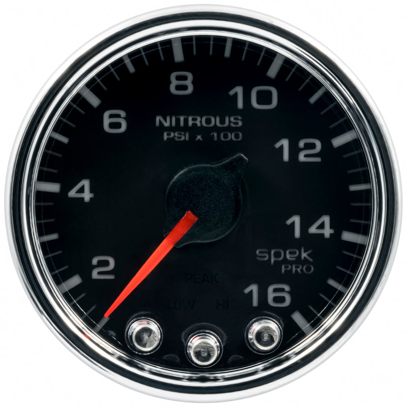 Autometer Spek-Pro Gauge Nitrous Press 2 1/16in 1600psi Stepper Motor W/Peak & Warn Black / Chrome Universal | P32031