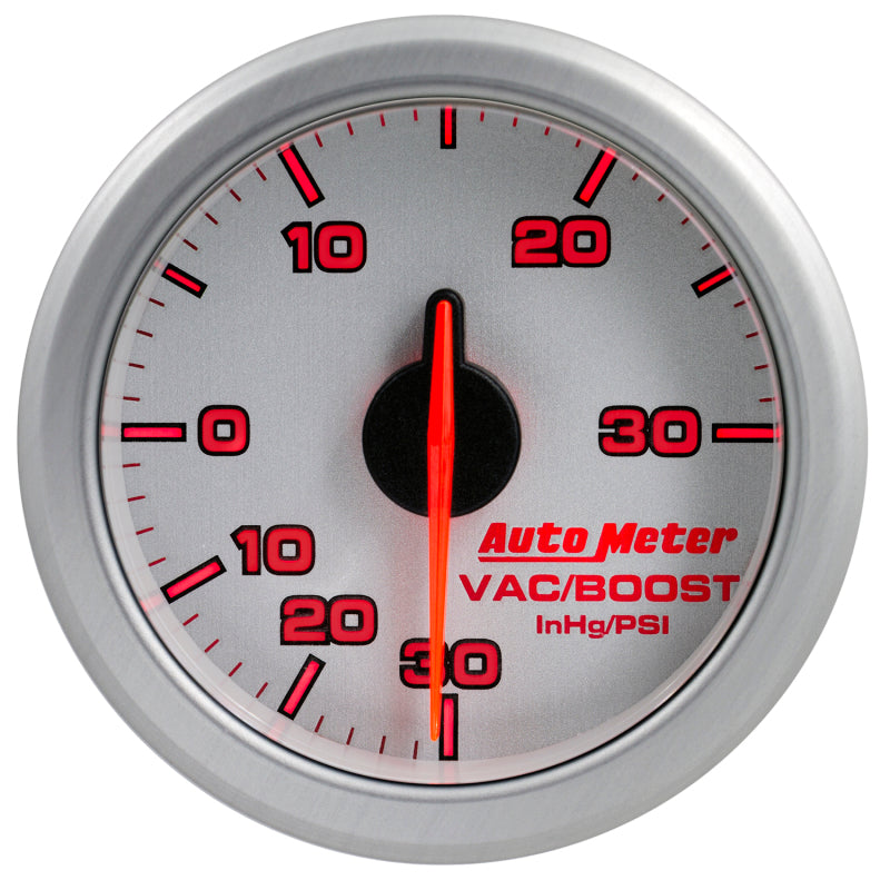 Autometer Airdrive 2-1/6in Boost/Vac Gauge 30in HG/30 PSI Silver Universal | 9159-UL