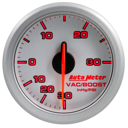 Autometer Airdrive 2-1/6in Boost/Vac Gauge 30in HG/30 PSI Silver Universal | 9159-UL