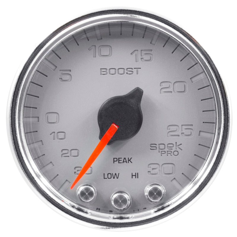 Autometer Spek-Pro Vaccom/Boost Gauge 2 1/16in 30Inhg-30psi Stepper Motor W/Peak & Warn Silver/Chrome Universal | P30221