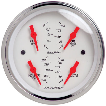 Autometer Arctic White 3-3/8in Kit Box w/Elec Speedo Electric Oil Press Water Temp Volt Fuel Level Universal | 1308