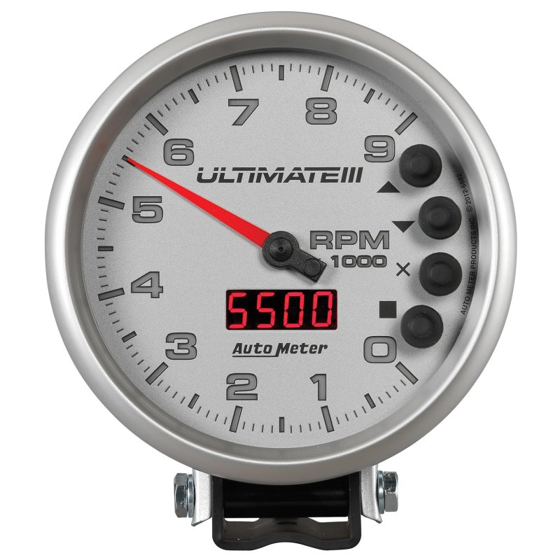 Autometer 5 inch Ultimate III Playback Tachometer 9000 RPM Silver Universal | 6882