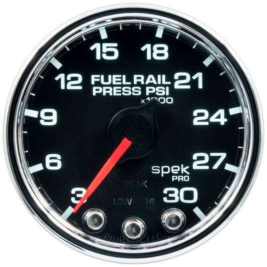 Autometer Spek-Pro Fuel Rail Pressure Gauge 2 1/16in 30Kpsi Stepper Motor W/Peak & Warn Black / Chrome Universal | P32131