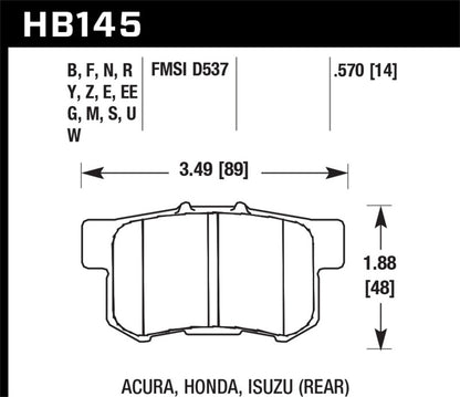 Hawk 97-01 Acura Integra Type R / 06-13 Honda Civic Si Blue 42 Rear Brake Pads | HB145EE.570