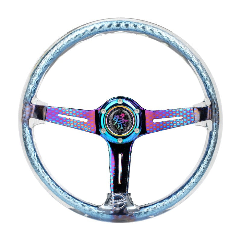 NRG Reinforced Steering Wheel (350mm/2in. Deep) Clear Acrylic Steering wheel w/Slits - Clr./Geo.Chr.