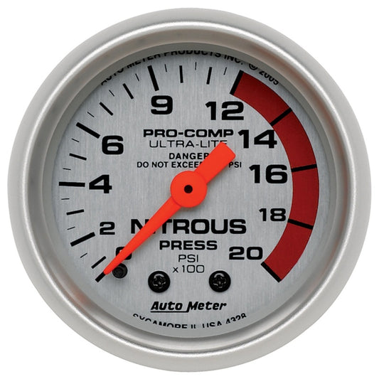 Autometer Ultra-Lite 52mm 2000 PSI Mechanical Nitrous Pressure Gauge Universal | 4328