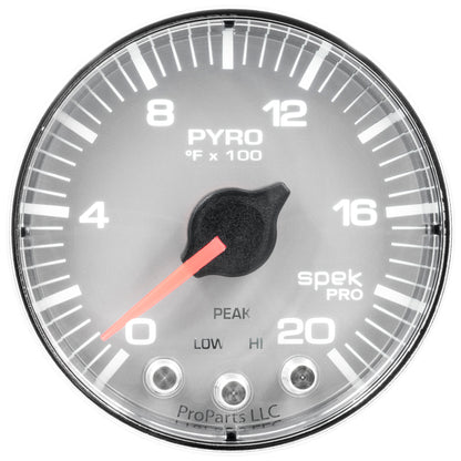 Autometer Spek-Pro EGT Gauge Pyro. 2 1/16in 2000f Stepper Motor W/Peak & Warn Silver / Chrome Universal | P310218