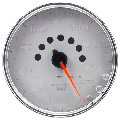 Autometer Spek-Pro Gauge Speedometer 5in 180 Mph Electric Programmable Silver / Chrome Universal | P23021