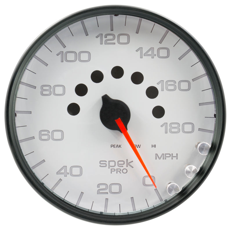 Autometer Spek-Pro Gauge Speedometer 5in 180 Mph Electric Programmable White/Black Universal | P23012