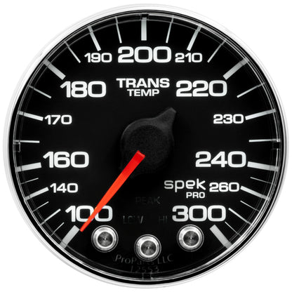 Autometer Spek-Pro Transmission Temperature Gauge 2 1/16in 300f Stepper Motor W/Peak & Warn Black / Chrome Universal | P342318