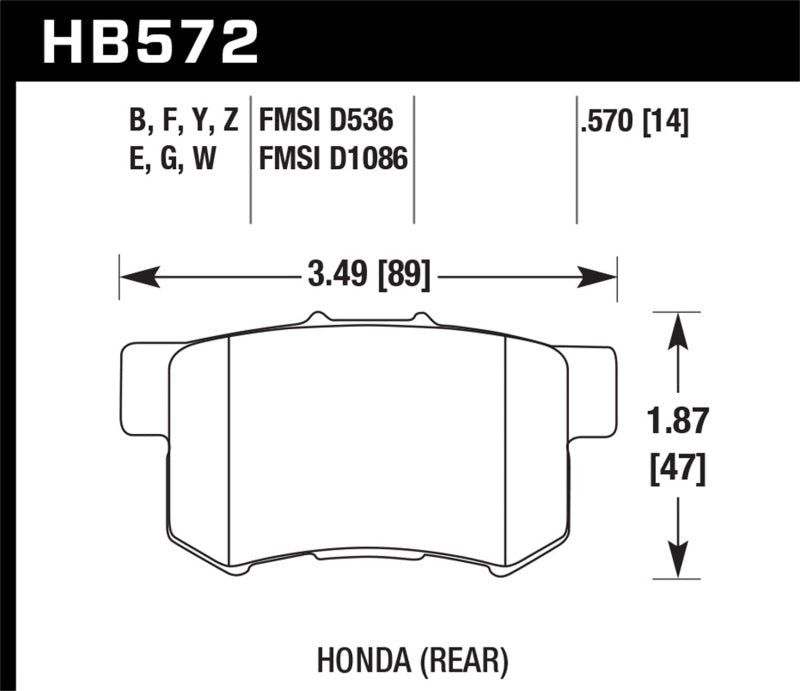 Hawk 02 - 04 Civic Si / 99 - 08 Acura TL DTC - 30 Race Rear Brake Pads | HB572W.570 - JDMuscleBrake PadshawkHB572W.570
