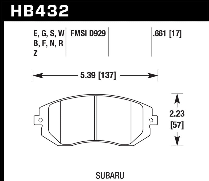 Hawk 03 - 05 & 08 - 11 WRX / 05 - 06 Saab 9 - 2X DTC - 30 Front Race Pads | HB432W.661 - JDMuscleBrake PadshawkHB432W.661