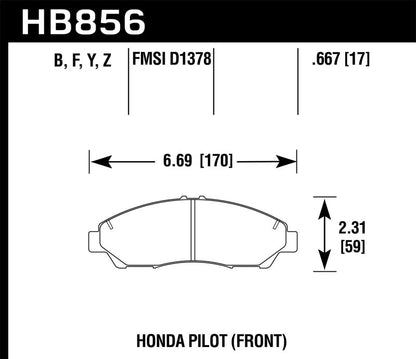 Hawk 09 - 15 Honda Pilot Performance Ceramic Street Front Brake Pads | HB856Z.667 - JDMuscleBrake PadshawkHB856Z.667