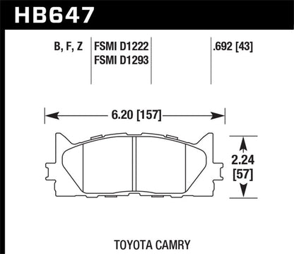 Hawk 10 Lexus ES350 / 07 - 11 Camry SE/XLE HPS Street Front Brake Pads | HB647F.692 - JDMuscleBrake PadshawkHB647F.692