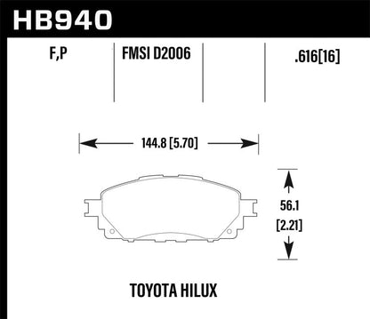 Hawk 16 - 17 Hilux Street HPS Front Brake Pads | HB940F.616 - JDMuscleBrake PadshawkHB940F.616