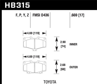 Hawk 95 - 98 Tacoma HPS 5.0 Front Brake Pads | HB315B.669 - JDMuscleBrake PadshawkHB315B.669