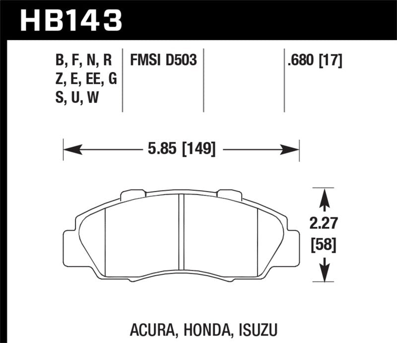 Hawk 97 - 01 Honda Prelude HPS Street Front Brake Pads | HB143F.680 - JDMuscleBrake PadshawkHB143F.680
