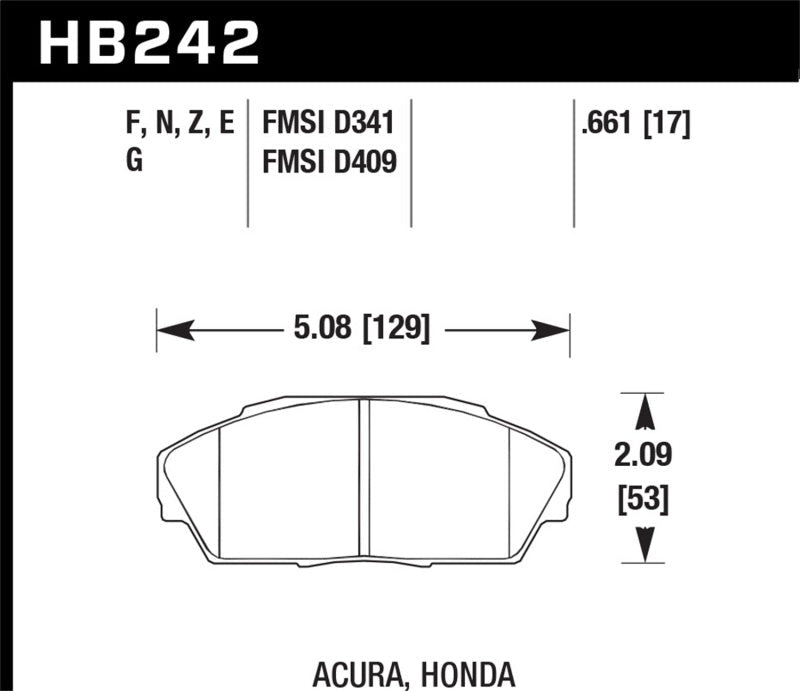 Hawk Acura Integra/Legend / Honda Accord/Civic/Prelude Blue 9012 Race Front Brake Pads | HB242E.661 - JDMuscleBrake PadshawkHB242E.661