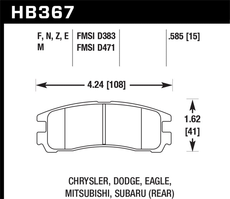 Hawk Subaru 93 - 98 Impreza/90 - 99 Legancy/92 - 97 SVX HPS 5.0 Street Rear Brake Pads - JDMuscleNon - CategorizedhawkHB367B.606