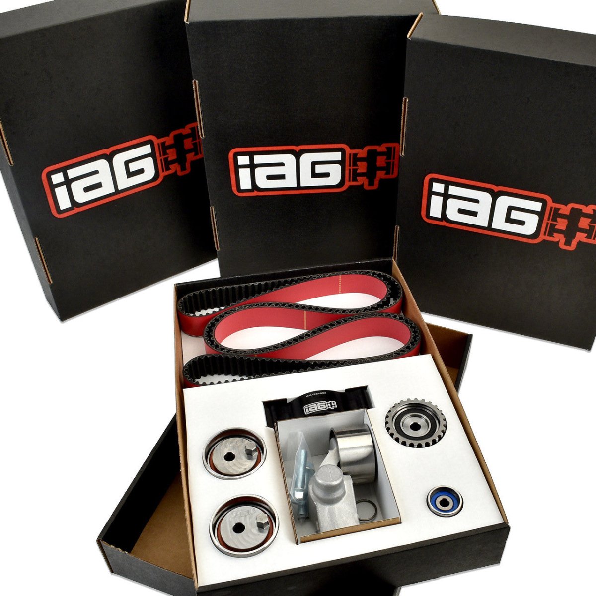 IAG 02 - 14 WRX/04 - 21 STI/05 - 12 LGT/04 - 13 FXT Timing Belt Kit with IAG Red Racing Belt, Timing Guide, Adjustable Idlers & Tensioner | IAG - ENG - 5132RD - JDMuscleTiming Belt ComponentsIAG-ENG-5132RD