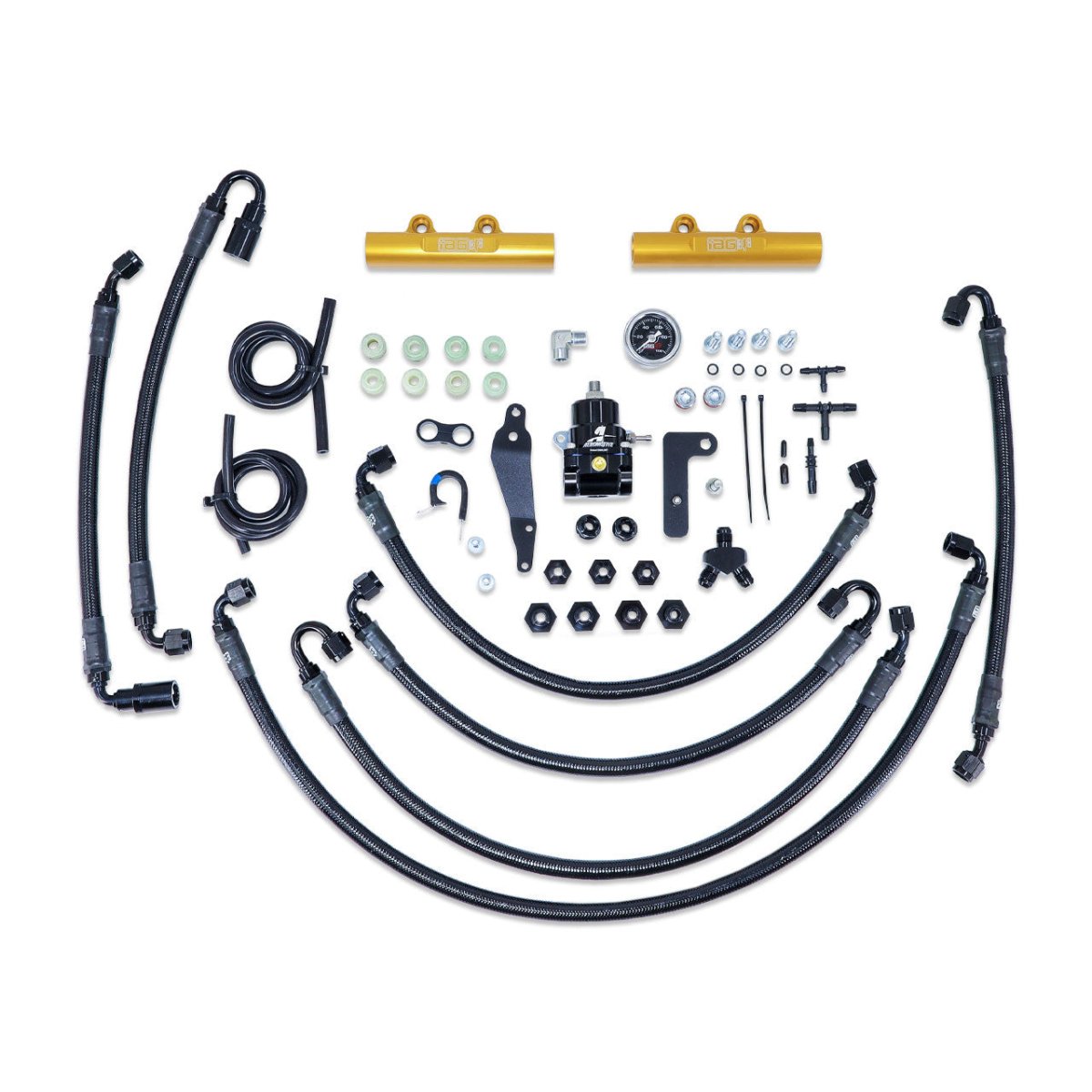 IAG 08 - 14 WRX / 08 - 21 STI PTFE Flex Fuel System Kit w/ Aeromotive FPR, IAG Fuel Rails | IAG - AFD - 2352GD - JDMuscleFabricationIAG-AFD-2352GD
