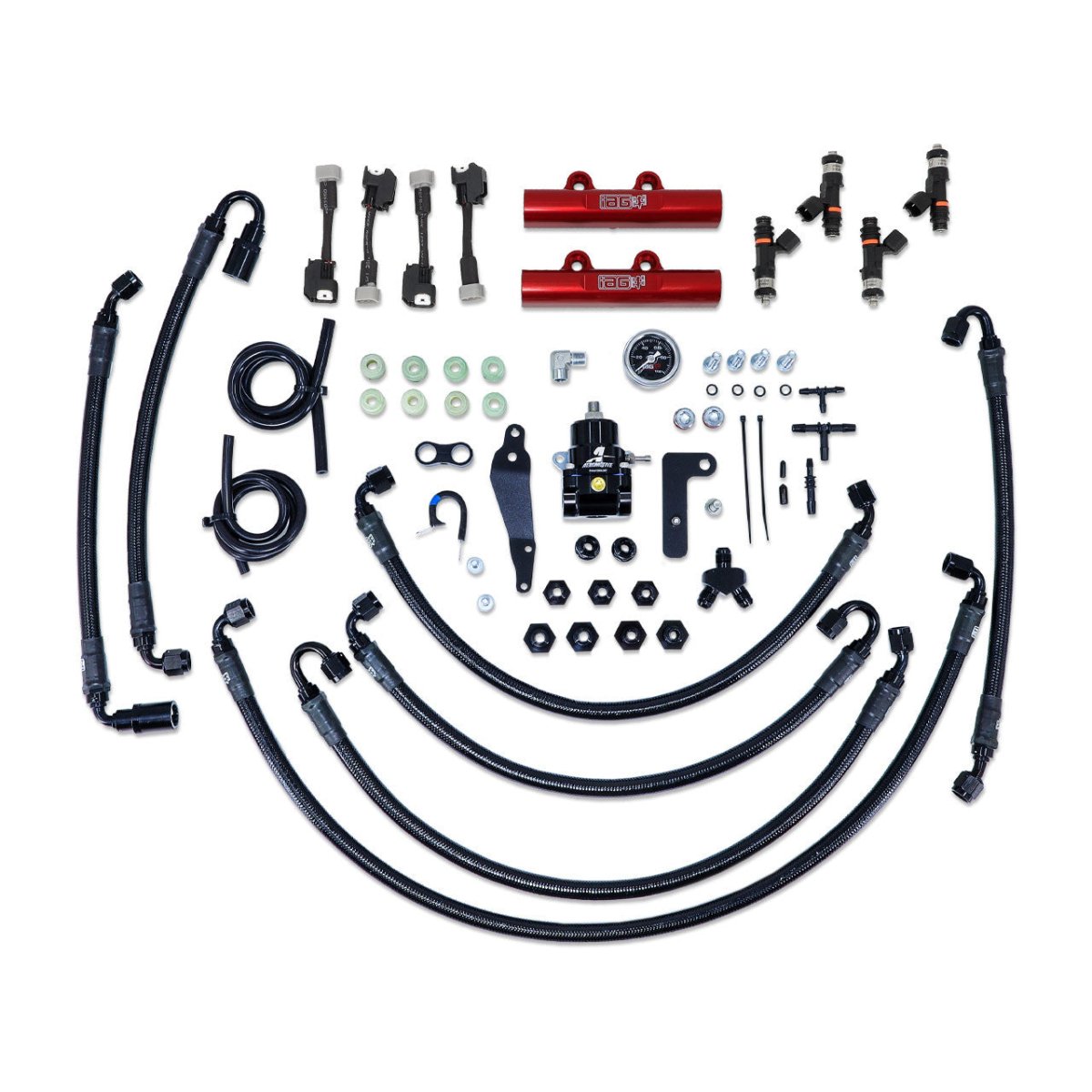 IAG [08 - 14 WRX, 08 - 21 STI] PTFE Flex Fuel System Kit w/ FIC Injectors, Aeromotive FPR, IAG Fuel Rails - JDMuscleFuel Lines and FittingsIAG-AFD-2342GD