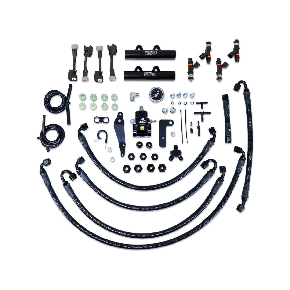 IAG [08 - 14 WRX, 08 - 21 STI] PTFE Fuel System Kit w/ FIC Injectors, Aeromotive FPR, IAG Fuel Rails - JDMuscleFuel Lines and FittingsIAG-AFD-2336BK
