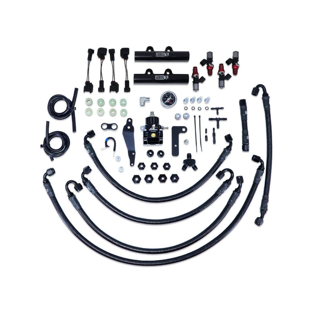 IAG 08 - 14 WRX, 08 - 21 STI PTFE Fuel System Kit w/ ID Injectors, Aeromotive FPR, IAG Fuel Rails | IAG - AFD - 2312BK - JDMuscleFabricationIAG-AFD-2312BK