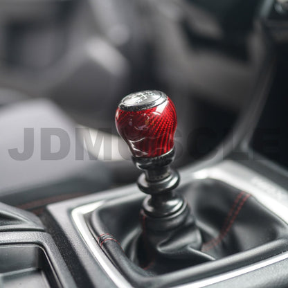 JDMuscle [15-25 WRX, 15-21 STI] Custom OEM+ Shift Knob *Clearance* - JDMuscleShift KnobsJDM-WRX15-SFT-BCRA4. Black Carbon Ring + Red Alcantara Body